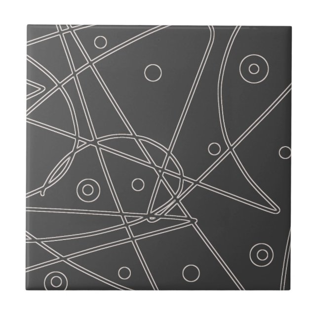 Abstract Art Charcoal Lines Circles Minimalism Tile (Front)