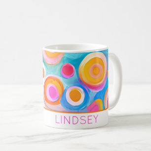 Abstract Art Circles Colourful NAME Fun Happy Coffee Mug