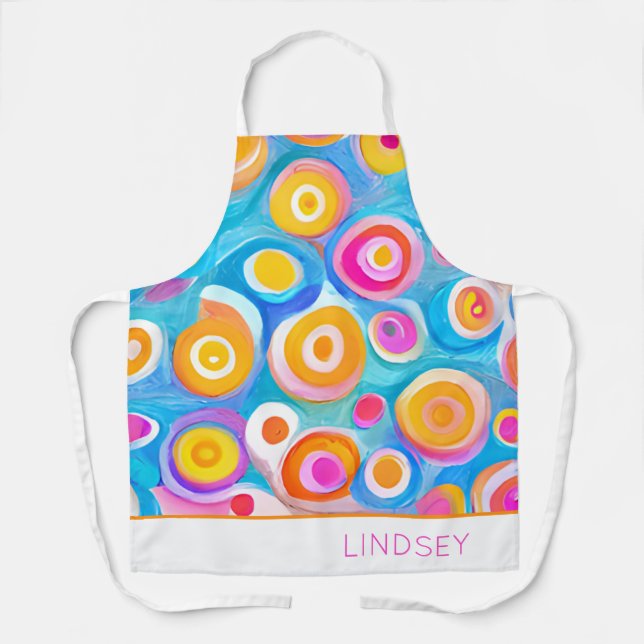 Abstract Art Circles NAME Colourful Kitchen Fun Apron (Front)