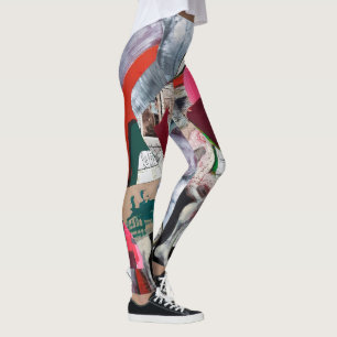 Abstract Art Collage Hand-painted Leggings