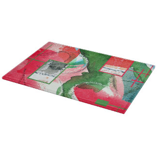 abstract art collage, mixed media and watercolor 2 cutting board