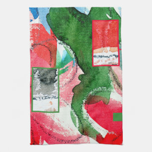 abstract art collage, mixed media and watercolor 2 tea towel