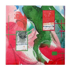 abstract art collage, mixed media and watercolor 2 tile