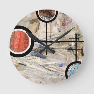 abstract art collage, mixed media and watercolor 3 round clock