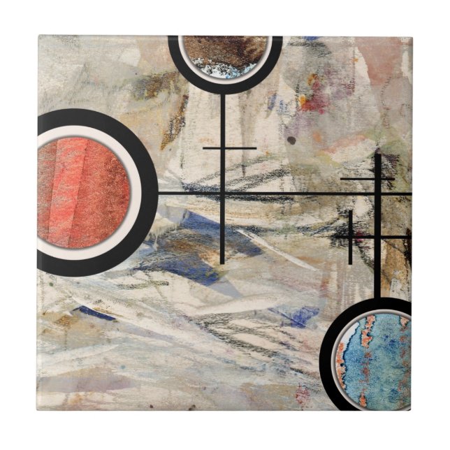abstract art collage, mixed media and watercolor 3 tile (Front)