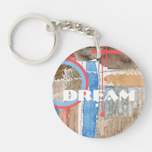 abstract art collage, mixed media and watercolor 5 key ring