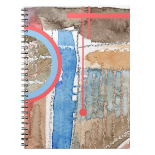 abstract art collage, mixed media and watercolor 5 spiral notebook
