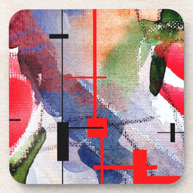 abstract art collage, mixed media and watercolor coaster (Front)