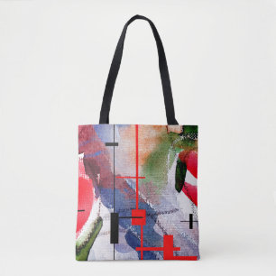abstract art collage, mixed media and watercolor tote bag