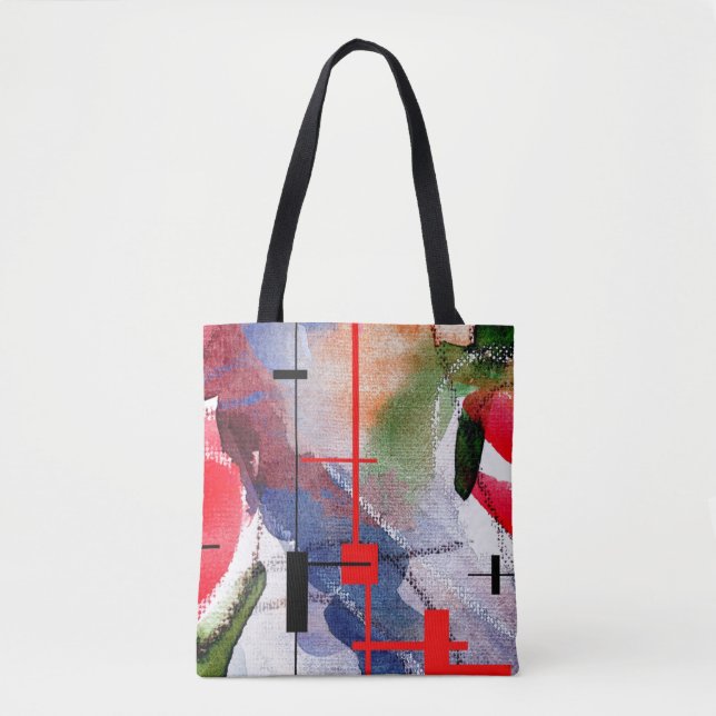 abstract art collage, mixed media and watercolor tote bag (Front)