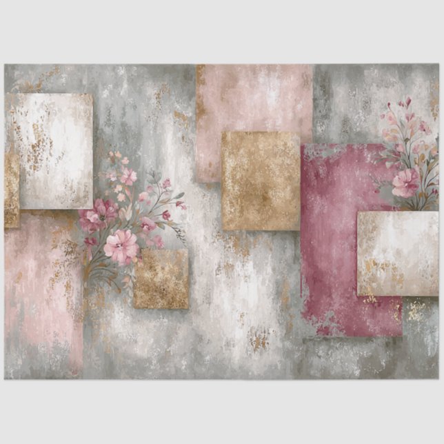 Abstract Art College Distressed Florals Decoupage Tissue Paper (Front)