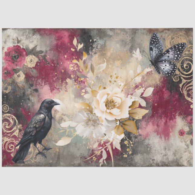 Abstract Art College Distressed Florals Decoupage Tissue Paper (Front)