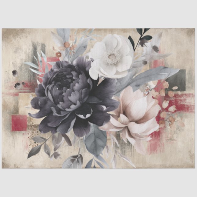 Abstract Art College Distressed Florals Decoupage Tissue Paper (Front)