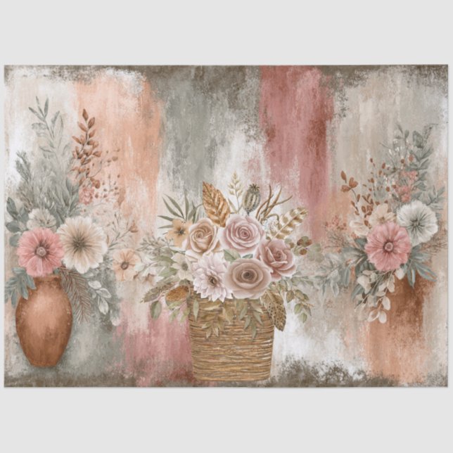 Abstract Art College Distressed Florals Decoupage Tissue Paper (Front)