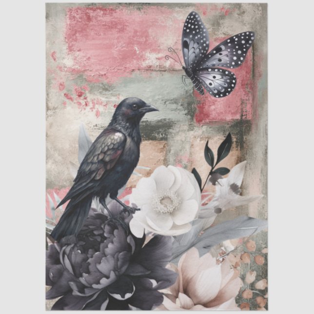 Abstract Art College Distressed Florals Decoupage Tissue Paper (Front)