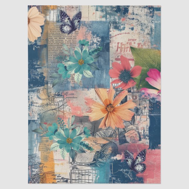 Abstract Art College Florals & Butterflies Tissue Paper (Front)
