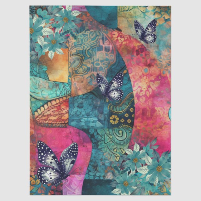Abstract Art College Florals & Butterflies Tissue Paper (Front)