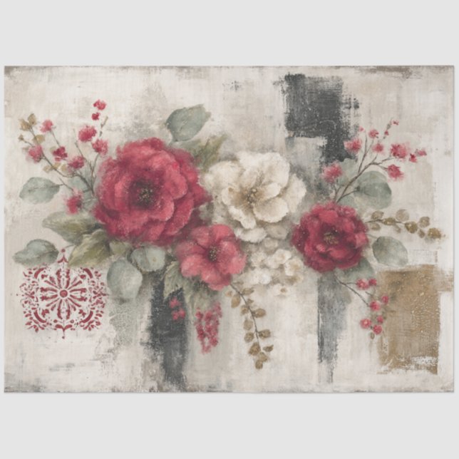 Abstract Art College Rustic Florals Decoupage Tissue Paper (Front)