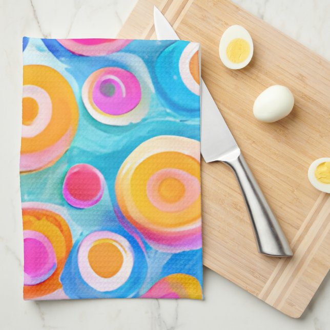 Abstract Art Colourful Circles NAME Fun Artist Tea Towel (Quarter Fold)