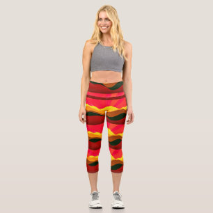 Abstract Art Colourful Red Black Yellow Cocktail Capri Leggings
