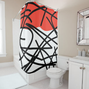 Abstract Art Coral Red Black White Minimalism Shower Curtain