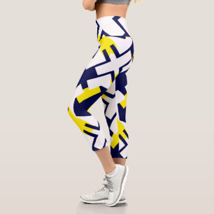 Abstract Art Dark Blue Yellow White Capri Leggings