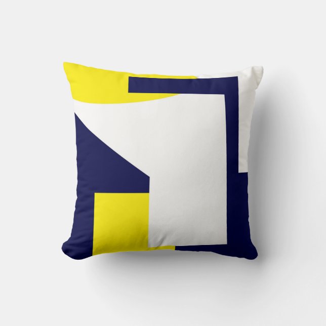 Abstract Art Dark Blue Yellow White Cushion (Front)