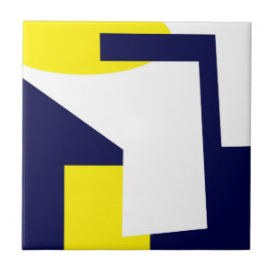 Abstract Art Dark Blue Yellow White Tile