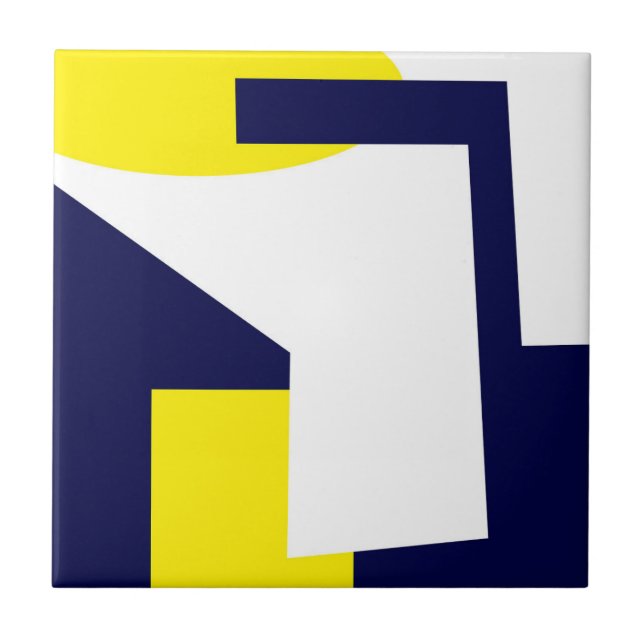 Abstract Art Dark Blue Yellow White Tile (Front)