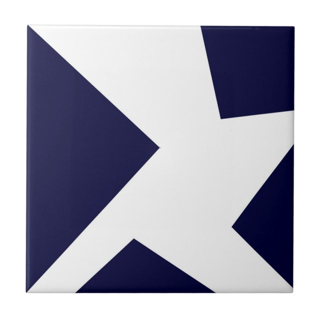 Abstract Art Dark Royal Blue White Tile (Front)