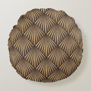 Abstract Art Deco: Gold Elegance. Round Cushion