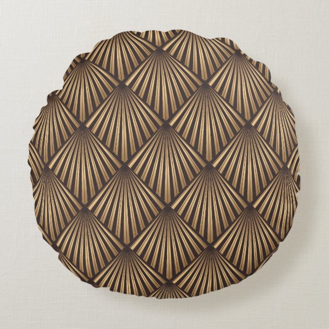 Abstract Art Deco: Gold Elegance. Round Cushion (Front)