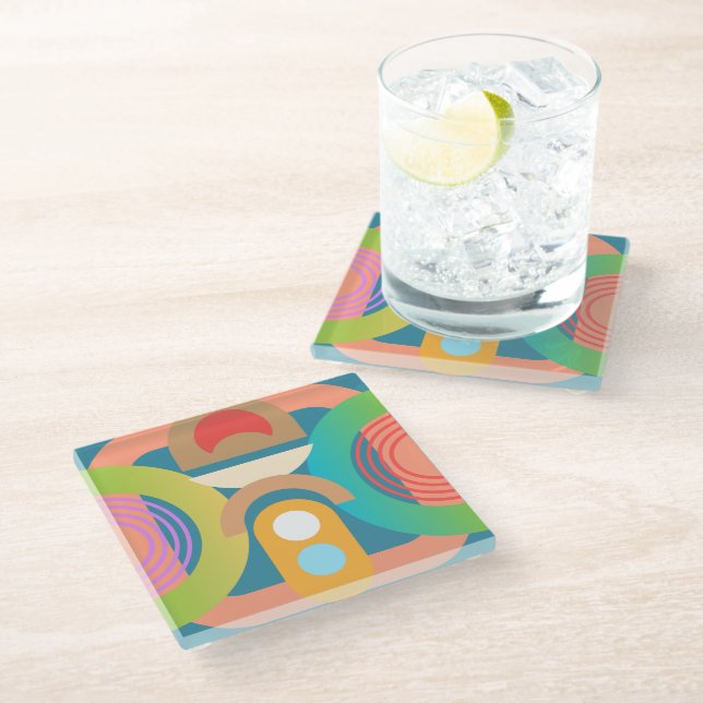 Abstract Art Deco Modern Colourful Glass Coaster (Angled)