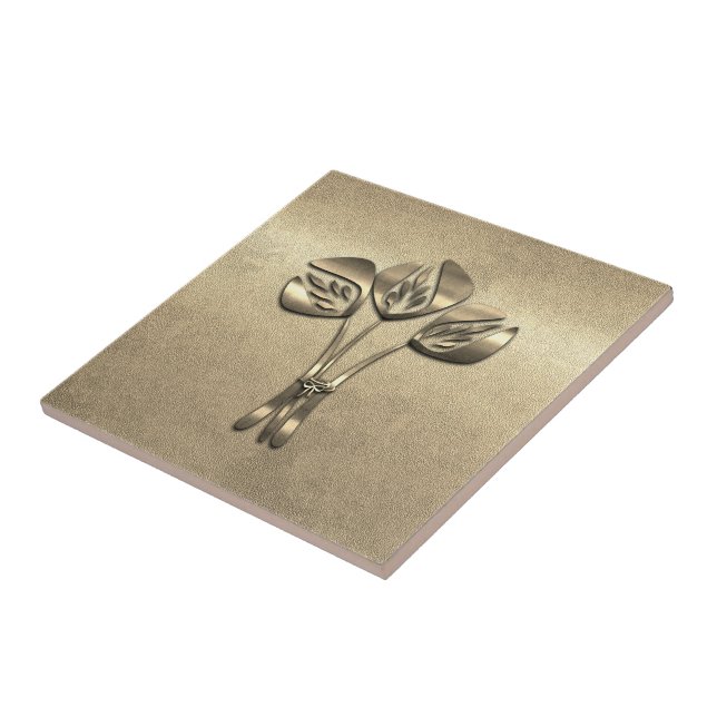 Abstract Art Deco Style Gold Tulips Tile (Side)