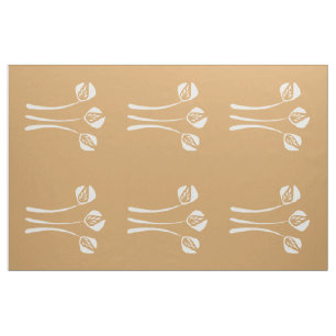 Abstract Art Deco White Sand Camel Floral Pattern Fabric
