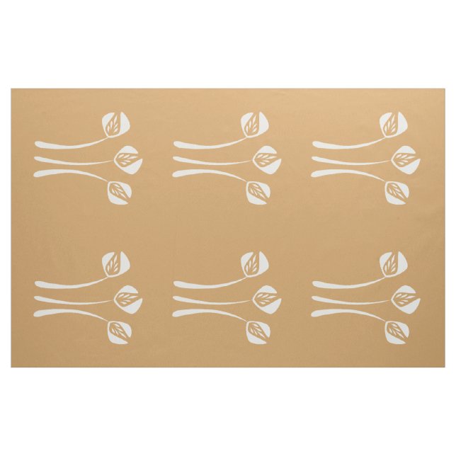 Abstract Art Deco White Sand Camel Floral Pattern Fabric (Yard)