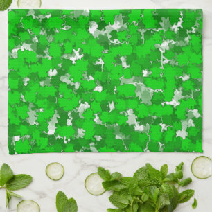 Abstract Art Design Green Foliage Tea Towel