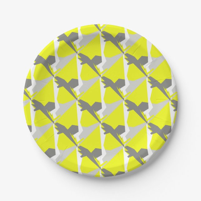 Abstract Art Energy Yellow Grey Paper Plate (Front)