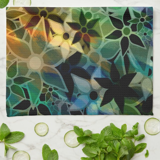 Abstract Art Flower Pattern Tea Towel (Folded)