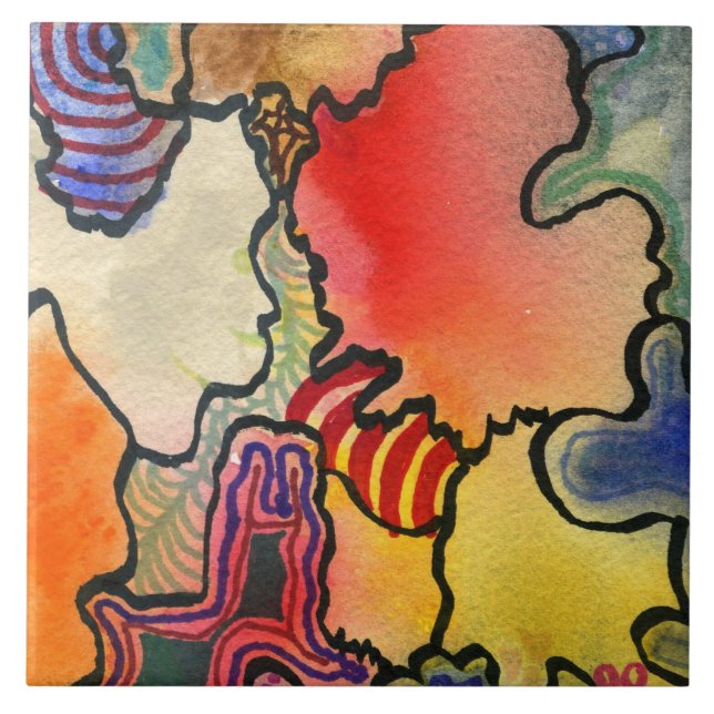 Abstract art free form design mostly warm colours tile (Front)