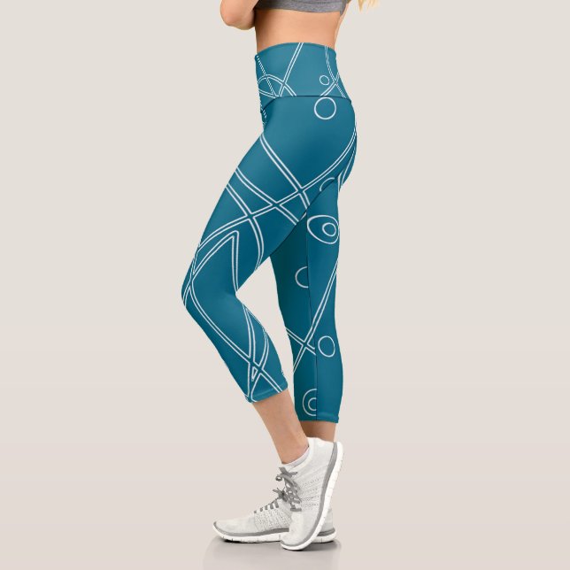 Abstract Art Green Blue Line Circles Minimalism Capri Leggings (Left)