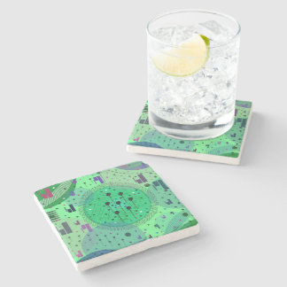 Abstract Art: Green Kiwi Fruit Stone Coaster