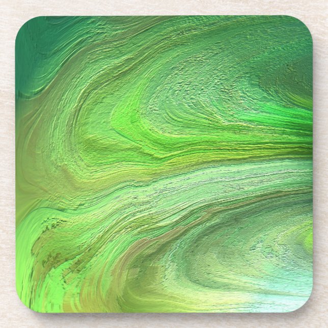 Abstract Art Green Metallic Paint Coaster (Front)