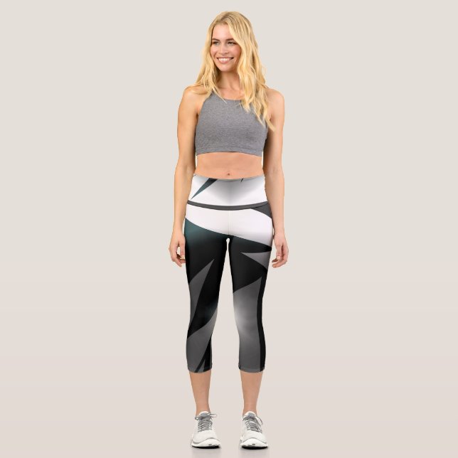 Abstract Art Grey Black White Capri Leggings (Front)