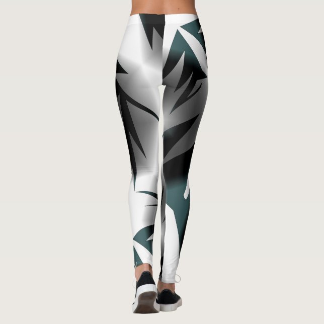 Abstract Art Grey Black White Leggings (Back)
