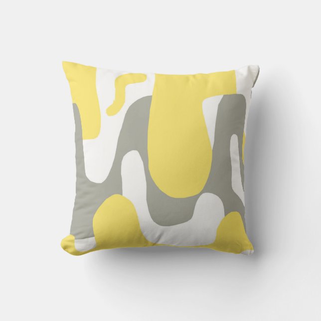 Abstract Art Grey White Yellow Pastel Cushion (Front)