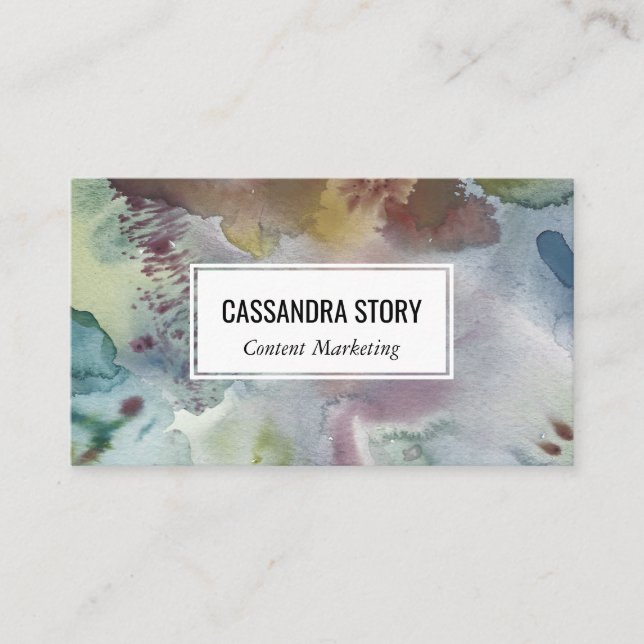 Abstract art hand painted muted watercolor splash business card (Front)