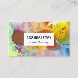 Abstract art hand painted watercolor splashes business card
