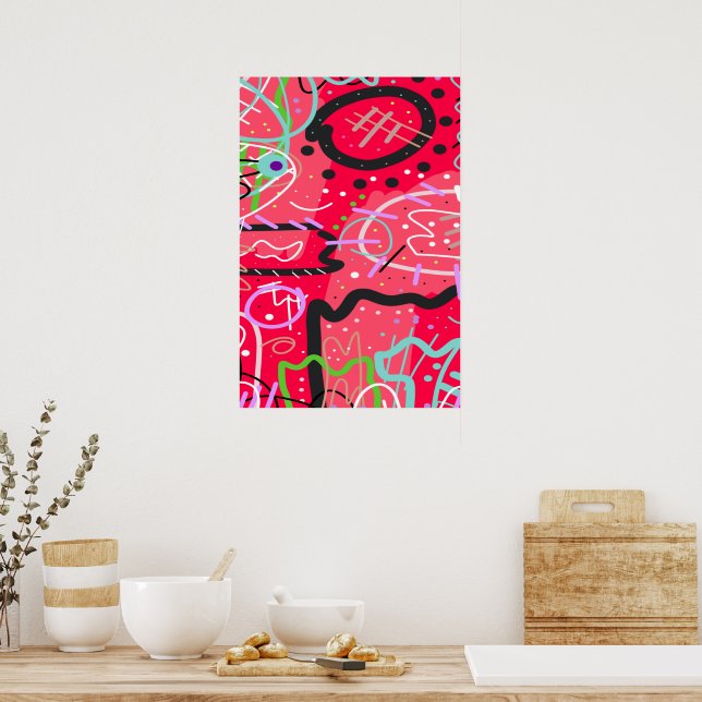 Abstract Art in Red Poster (Kitchen)