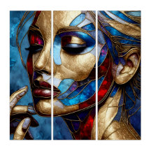 Abstract art in stained glass of a woman's face